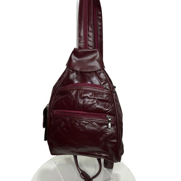 Women’s Brown Burgundy Leather Sling Bag with adjustable straps - Picture 1 of 9